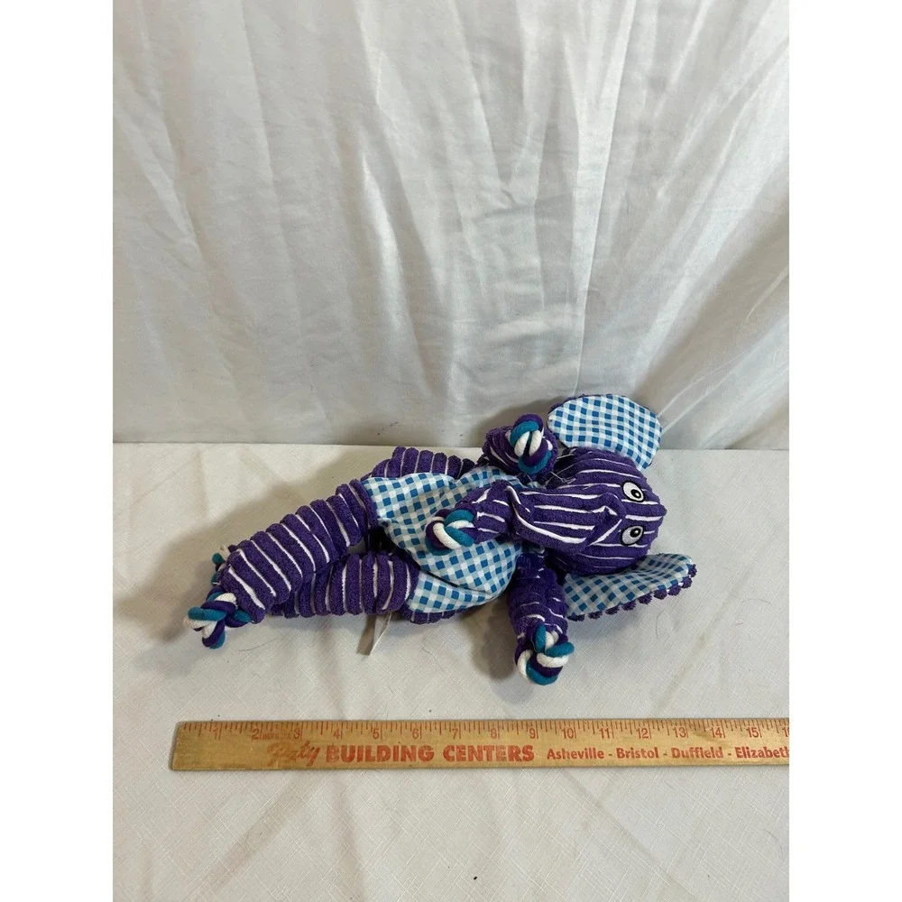 KONG Floppy Knots Elephant 10in Purple Striped Rope Squeaky Dog Toy